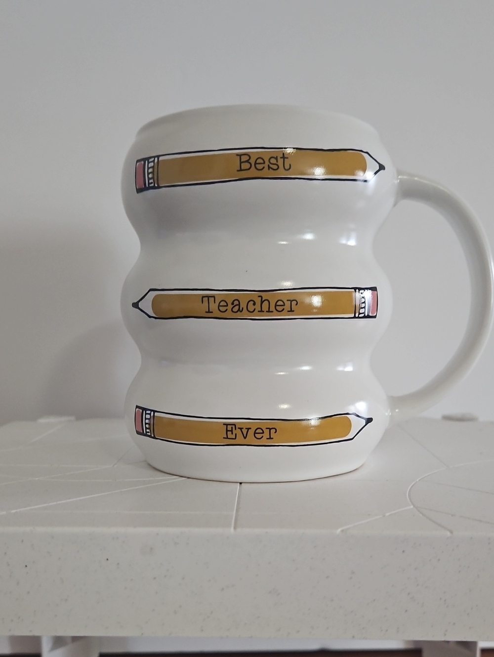 White 'Best Teacher Ever' Ceramic Mug with Pencil Accent
